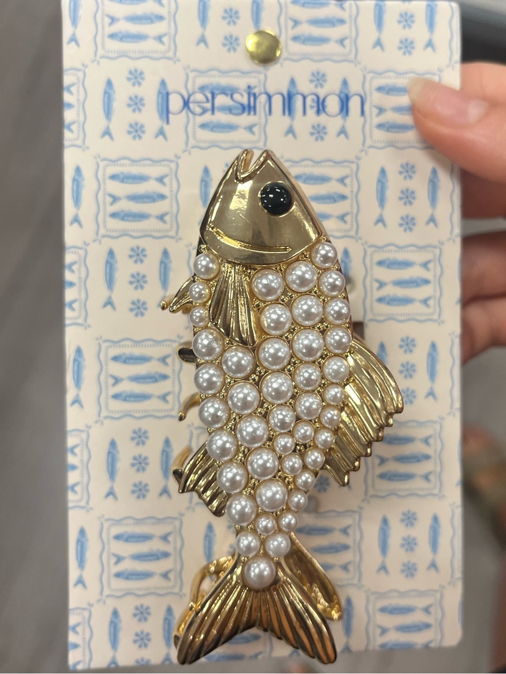 Gold Pearl Sardine Claw Clip - Gold & White